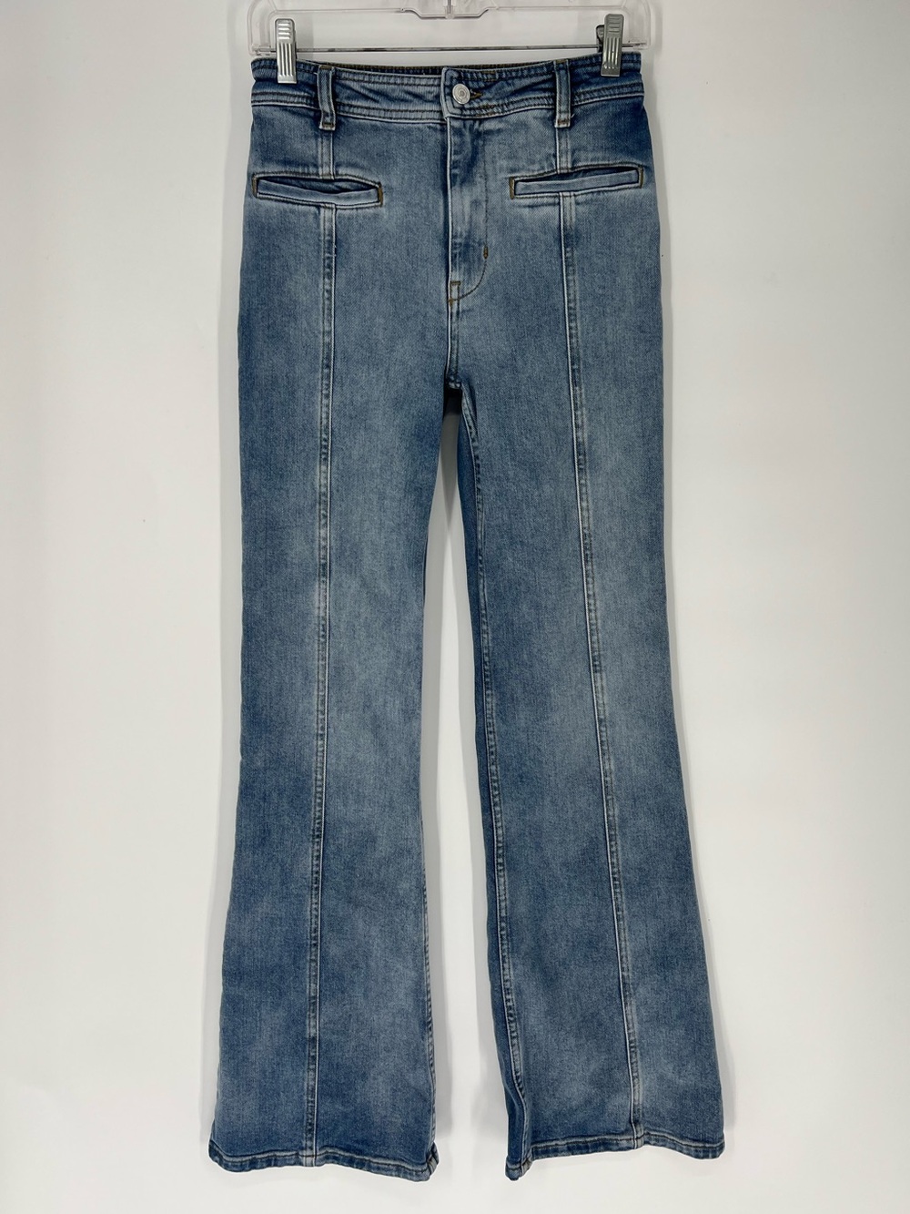 We The Free Medium Denim Blue Wash Red Star Back Flare Boot Cut Stretch Jeans 27